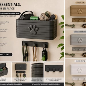 Pet Essentials Organizer Box | 3D Printed Dog Storage Drawer, Wall-Mounted Pet Station Decor