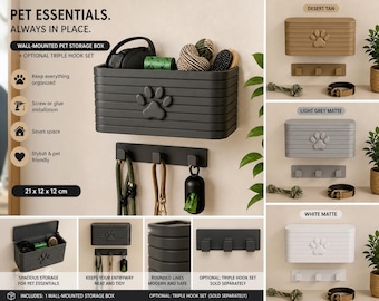 Wall-Mounted Pet Storage Box | Leash Holder, Treat Organizer, Entryway Pet Decor