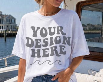 Maqueta de camiseta de barco costero / Maqueta de camiseta patriótica de verano / Maqueta de color blanco Comfort Colors 1717 / Camiseta de estilo de vida costero de EE. UU. / Estilo de vida náutico