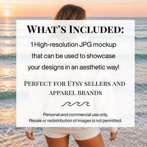 Puede incluir: Un gr&aacute;fico digital con el texto WHAT'S INCLUDED: 1 High-resolution JPG mockup that can be used to showcase your designs in an aesthetic way! PERFECT FOR ETSY SELLERS AND APPAREL BRANDS. Personal and commercial use only.