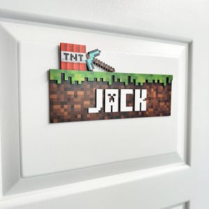Mining Door Name Sign, Personalized Kids Room Door Decor, Gamer Door Sign, Custom Gaming Wall Art, Block Style Name Sign