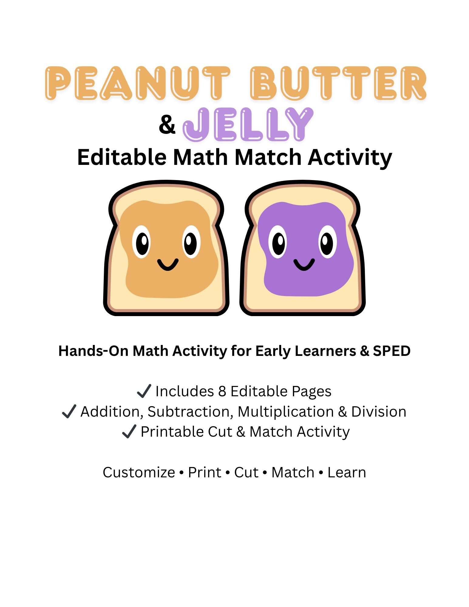 Peanut Method Math Editable Peanut Butter and Jelly Math Match Activity - Addition ...