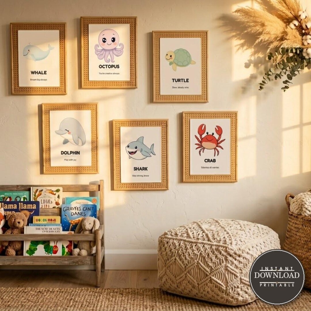Ocean Animal Nursery Prints | Set of 6 | Pastel Nursery Wall Art ...