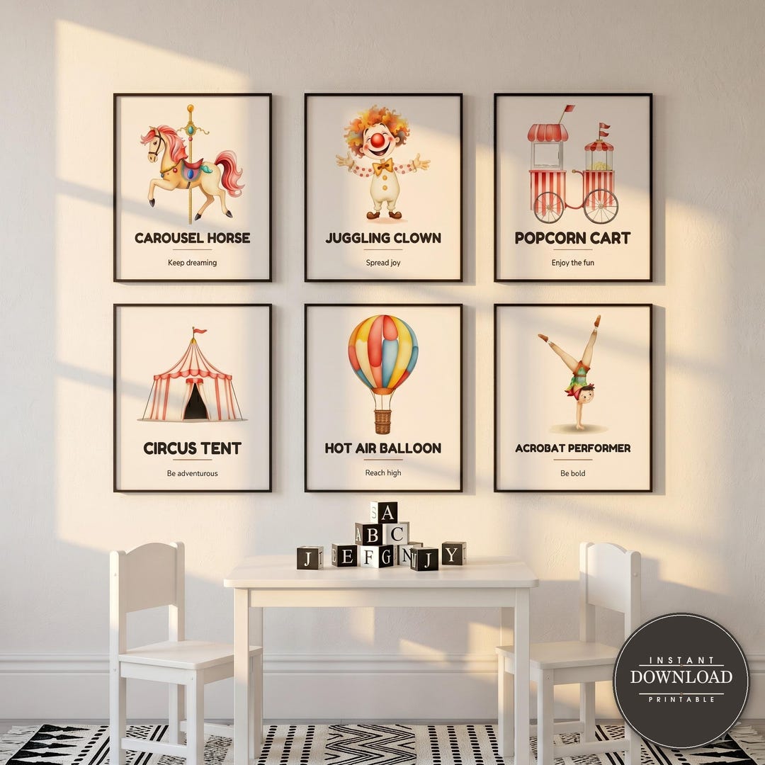 Circus Carnival Nursery Wall Art | Set of 6 Printable Prints | Toddler ...