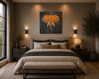 Golden Elephant Painting: Modern Art to Inspire Your Space and Elegance.