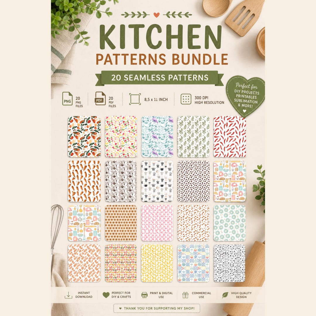 Kitchen Patterns Bundle, Food Baking Seamless Papers (digital Download ...