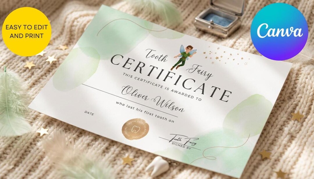 Editable Tooth Fairy Certificate | First Lost Tooth Keepsake (digital ...