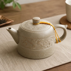 Tetera de gres hecha a mano con diseño de dragón, tetera para la ceremonia del té Kung Fu, vajilla china para el té Gongfu, regalo para té de hojas sueltas