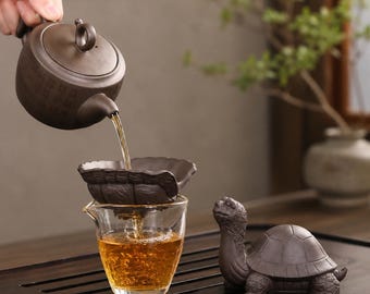 Turtle Tea Strainer, Purple Clay Tea Pet, Gongfu Tea Infuser, Removable Shell Loose Leaf Tea Filter, Chinese Tea Ceremony Decor