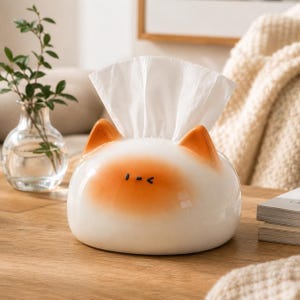 Funda para caja de pañuelos con diseño de gato, soporte de cerámica para pañuelos con forma de animal, decoración kawaii para el hogar, accesorio de baño adorable