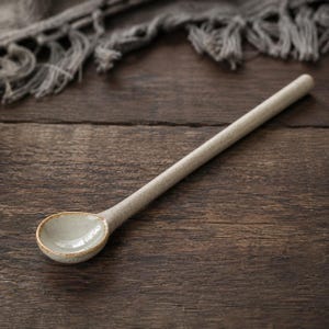 Long Handle Ceramic Spoon, Speckled Pottery Coffee Spoon, Wabi Sabi Japanese Style Spoon, Handmade Honey Stirrer, Rustic Tea Spoon
