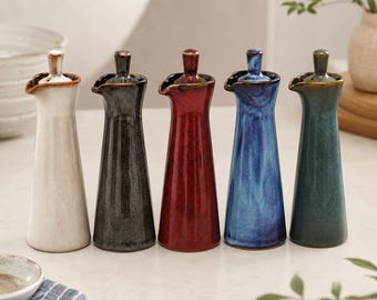 Keramik Würzflasche mit Stopfen - Japanische Sojasauce, Reaktivglasur-Steingut, Minimalistisches Küchendekor Geschenk