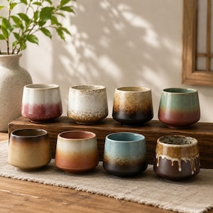 Rustikaler Keramikbecher | Henkelloser Wabi-Sabi-Becher | Japanischer Steinzeug-Kaffeebecher | Geschenk für Teeliebhaber | Reaktivglasur