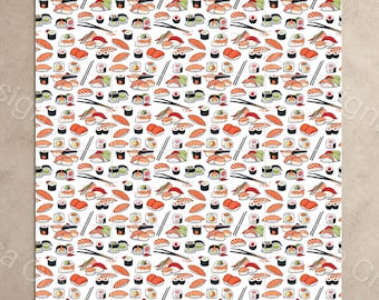 Hand-Drawn Sushi Icons Seamless Patterns | 20 Printable Repeats