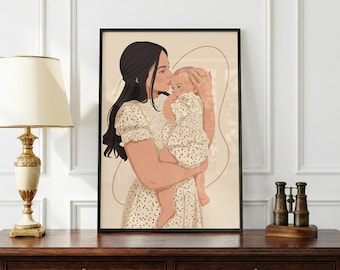 Custom Mom and Daughter Portrait Print | Personalized Mother Daughter Poster | Custom Family Wall Art | Printed Poster or Digital Download