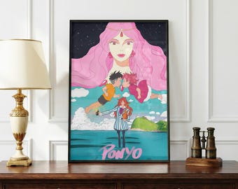 Póster de Ponyo / Arte de pared de Studio Ghibli / Lámina de película de anime / Decoración con estética oceánica / Póster de anime adorable / Arte de animación japonesa / Regalo para fans