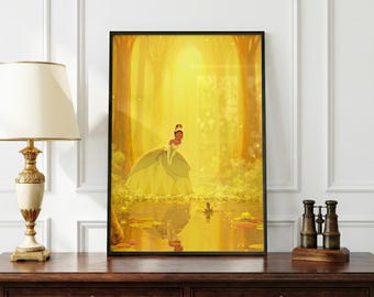 Pôster da Princesa Tiana | Arte de Parede Princesas da Disney | Impressão de A Princesa e o Sapo | Decoração de Conto de Fadas | Pôster de Filme da Disney | Presente para Fãs