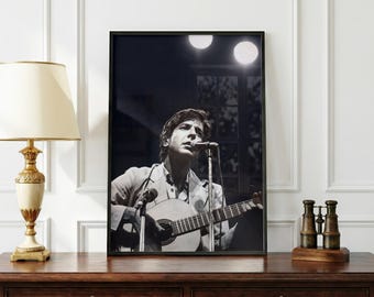 Leonard Cohen Poster Schwarz & Weiß | Monochrome Musik Wand Kunst | Vintage Sängerin Print | Minimalist Poesie Dekor | Schwarzweißes Poster