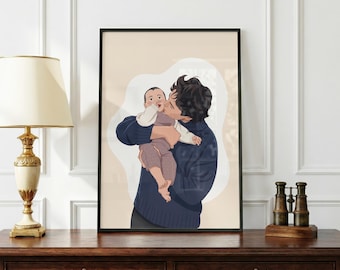 Custom Dad and Baby Portrait Print | Personalized Father and Baby Poster | Custom Family Wall Art | Printed Poster or Digital Download