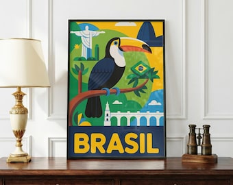 ブラジルポスター｜ヴィンテージ旅行ウォールアート｜ブラジル風プリント｜トロピカルデコレーション｜南米旅行ポスター｜ギフト
