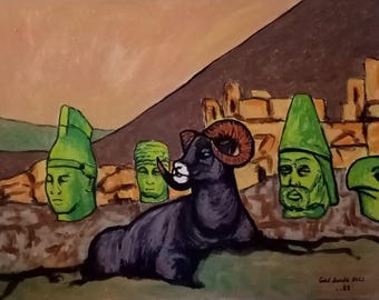Tarihin Muhafızı,Komegena krallığı,Türkiye-Adıyaman | Original Sanat Eseri | 35x45 | Tuval Üzerine Akrilik