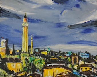 Antalya 'dan görüntü (gece) | Original Sanat Eseri | 22x26 | Duralit Üzerine akrilik boya
