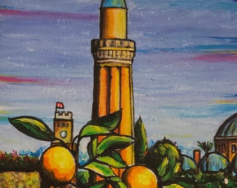 Antalya 'dan görüntü | Original Sanat Eseri | 22x27 | Duralit Üzerine akrilik boya