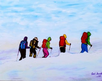 Dağcılar (kışın) | Original Sanat Eseri | 35x55 | Tuval Üzerine Akrilik