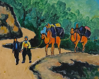 Yörük göçü (Akdeniz bölgesi-Türkiye) | Original Sanat Eseri | 23x29 | Duralit Üzerine akrilik boya