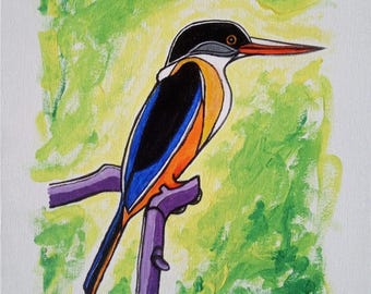 Siyah şapkalı Yalı Çapkını (Ege ve Akdeniz bölgesi -Türkiye) | Original Sanat Eseri | 25x30 | Tuval Üzerine Akrilik