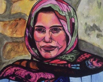 Doğu Anadolu köy kadını-Türkiye | Original Sanat Eseri | 25x30 | Tuval Üzerine Akrilik