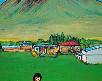Çocuk ve köpeği (Anadolu) | Original Sanat Eseri | 23X39 | Duralit Üzerine akrilik boya