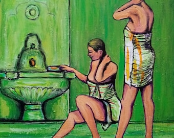 Hamamda Türk kadınları | Original Sanat Eseri | 35x45 | Tuval Üzerine Akrilik