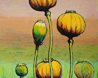 Haşhaş kozası | Original Sanat Eseri | 21x31 | Duralit Üzerine akrilik boya