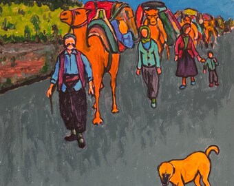 Yörük göçü (Akdeniz bölgesi-Türkiye) | Original Sanat Eseri | 23x29 | Duralit Üzerine akrilik boya