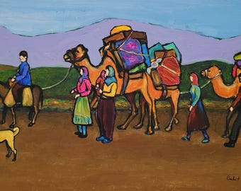 Yörük göçü ( Batı Anadolu-Akdenizbölgesi TÜRKİYE ) | Original Sanat Eseri | 23X39 | Duralit Üzerine akrilik boya
