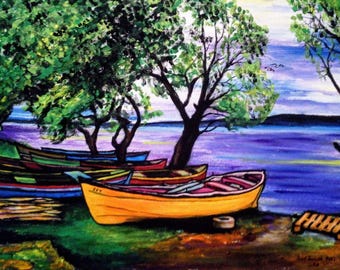 Kayıklar | Original Sanat Eseri | 35x45 | Tuval Üzerine Akrilik