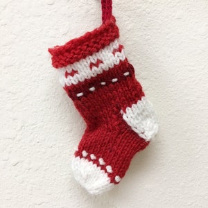 Miniature Red Stocking- Red, White- Christmas Decoration- Tree Ornament- Advent Stocking