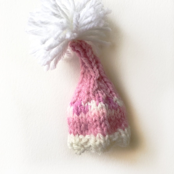 Pink Miniature Hat- Hand Knit- Doll, Small Pet- 2 Inches Across- Elf Hat