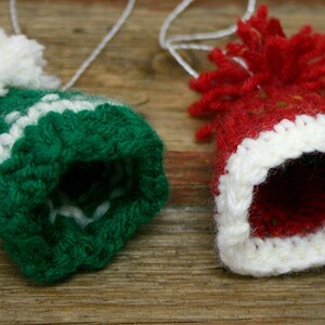 Red Green Miniature Hats 2 Knitted Hats Tree Ornaments Christmas Decor Doll Hats, Bear Hats image 3