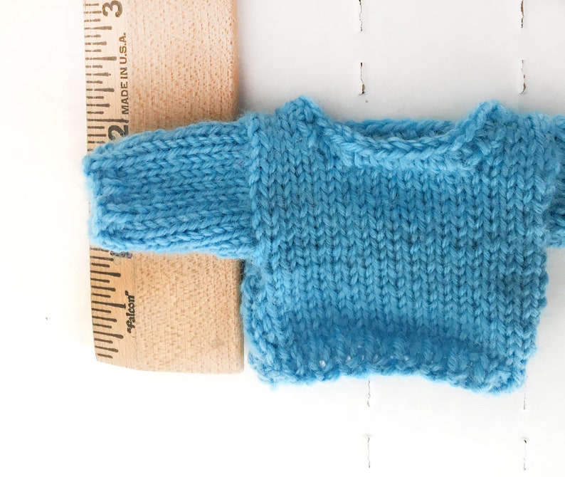 Miniature Knit Sweater Teddy Bear Sweater Bright Blue 2.25 inch Across Chest Doll Clothes image 6