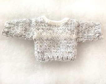 Miniature Doll Sweater- Grey and White- Doll Clothes- 3 Inch Across Chest