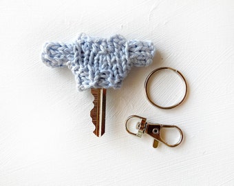 Key Sweater- 1 Inch Across Chest- Baby Blue- Handmade Tiny Sweater- Unique Gift- Sweater for Key- Key Cover