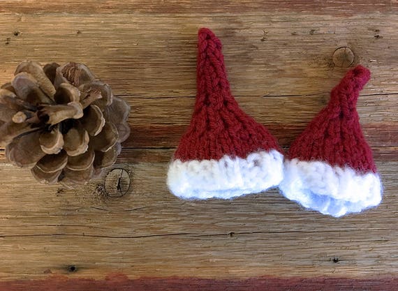 Santa Miniature Hats- Tiny Knit Red Caps- Doll Hats, Bears