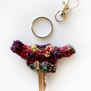 Key Sweater- 1 Inch Across Chest- Red Multi- Handmade Tiny Sweater- Unique Gift- Knitted Charm- Sweater for Key