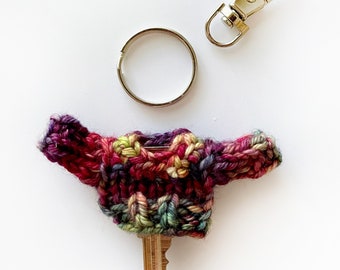 Key Sweater- Red Multicolor- Handmade Tiny Sweater- Unique Gift- Knitted Charm- Sweater for Key- Personalized