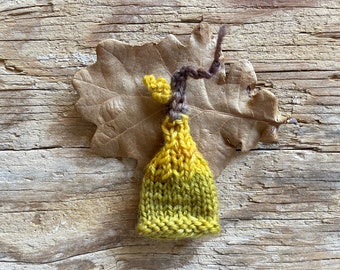 Yellow Miniature Tree Hat- 1 Inch Across- Stem with Leaf- Doll Hat- Tiny Elf Hat- Yellow and Chartreuse