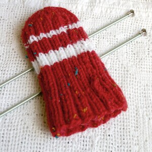 Red Preemie Baby Hat XS Knitted Boy or Girl Red White Stripes image 4