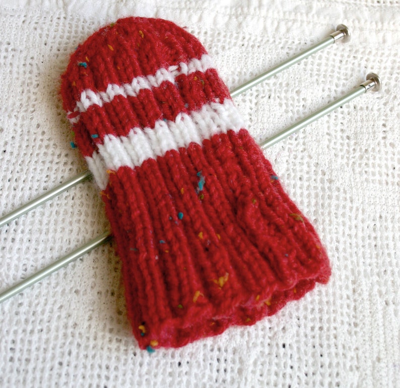 Red Preemie Baby Hat XS Knitted Boy or Girl Red White Stripes image 4