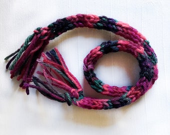 Miniature Hand Knit Doll Scarf: Purple, Pink, Teal, Fuschia - 15 Inches